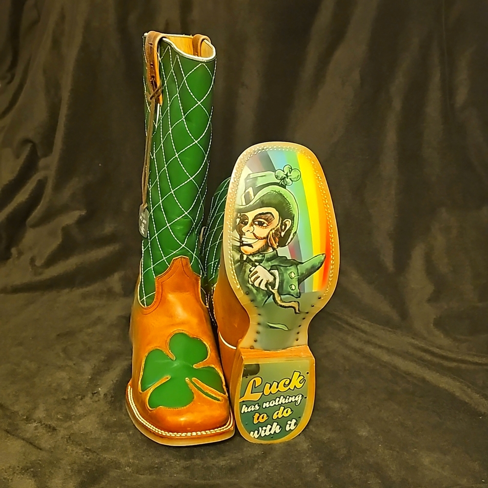 Tin Haul Leprechaun Lucky Shamrock Irish Rare Clover Cowboy Boots 11.5D🍀